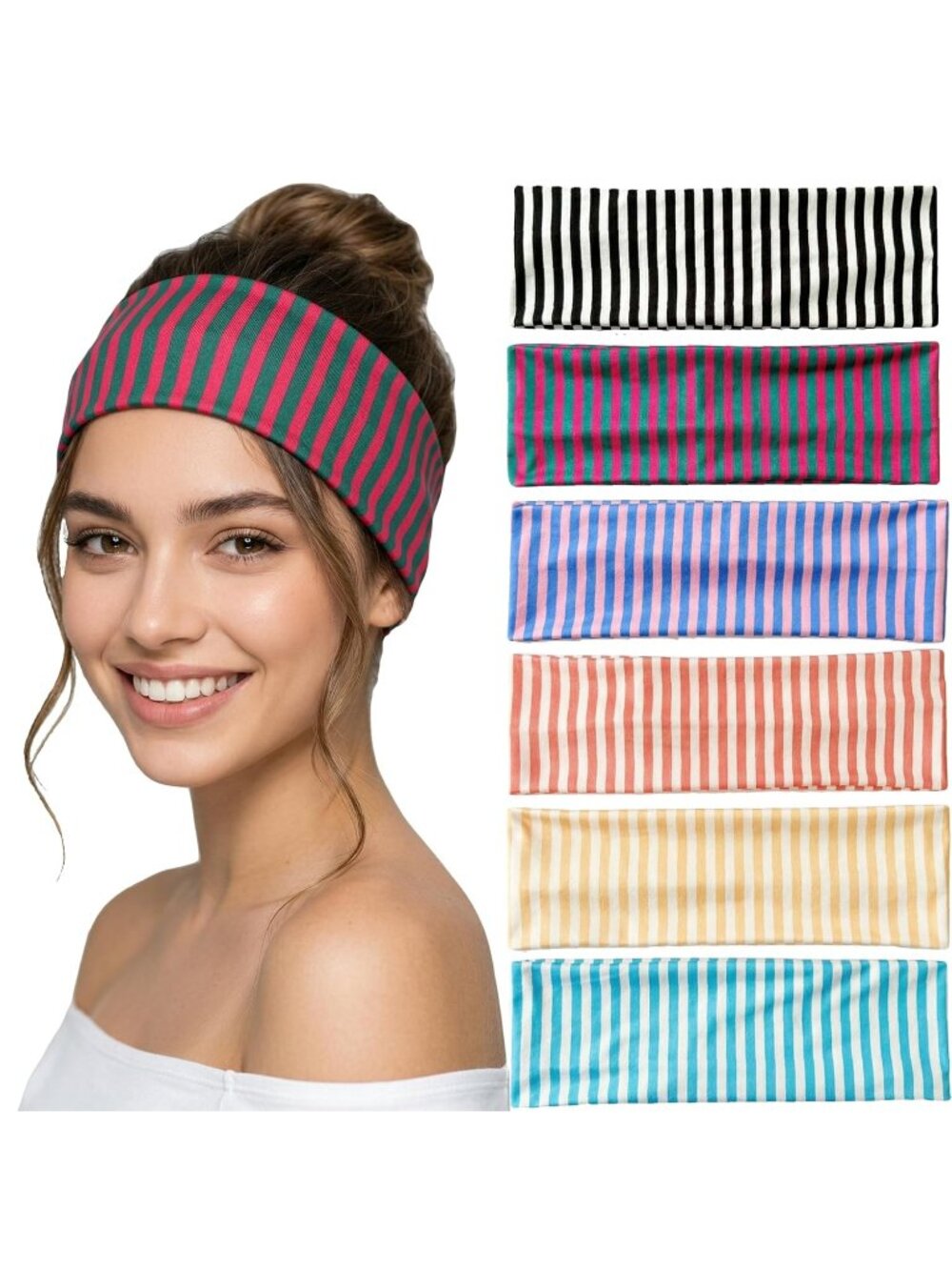Women's Striped 6 Pcs Headbands Wide Non Slip Hair Bands Trendy Accessories